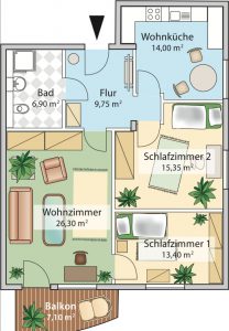 Grundriss 3-Zimmer-Wohnung